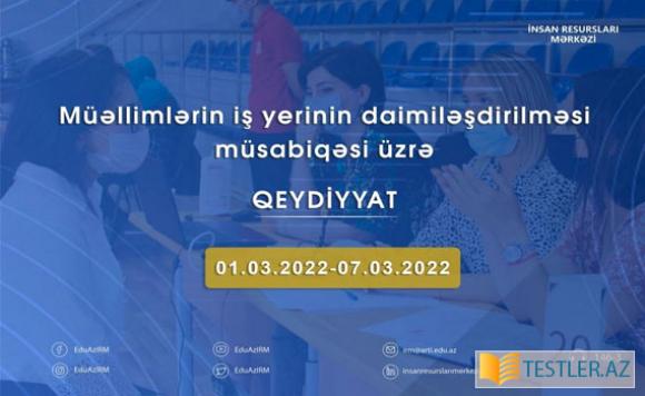 Müəllimlərin daimiləşmə müsabiqəsində iştirak üçün elektron sənəd qəbulu başa çatır Müəllimlərin daimiləşmə müsabiqəsində iştirak üçün elektron sənəd qəbulu başa çatır