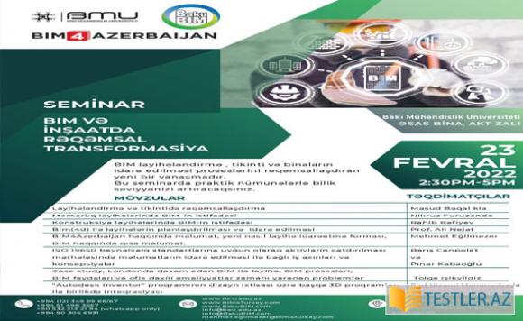 BMU-da “BIM və inşaatda rəqəmsal transformasiya” mövzusunda seminar keçiriləcək BMU-da “BIM və inşaatda rəqəmsal transformasiya” mövzusunda seminar keçiriləcək
